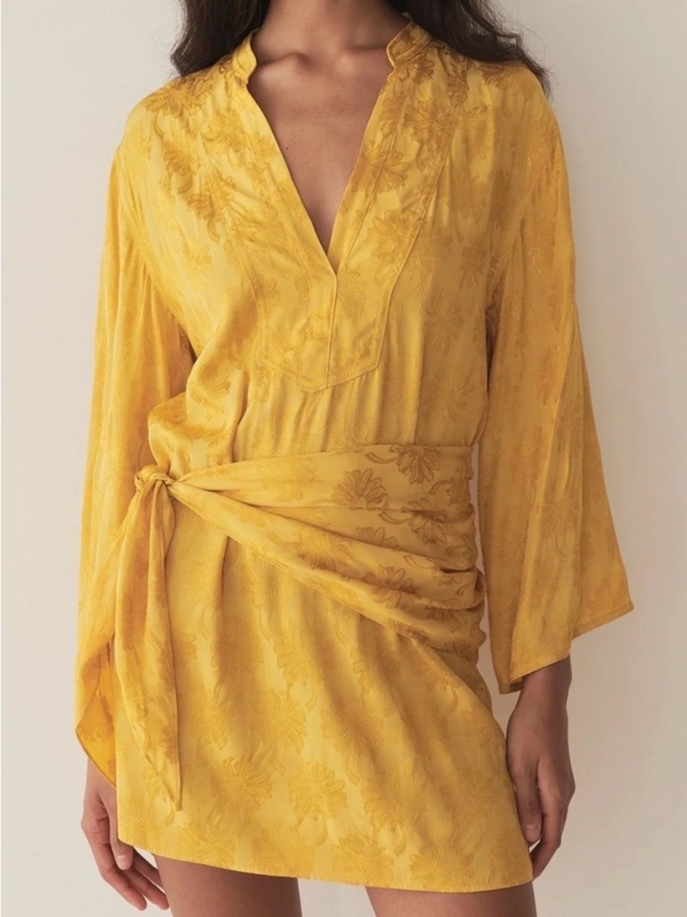 Doen Leona Yellow Floral Jacquard dress NWOT